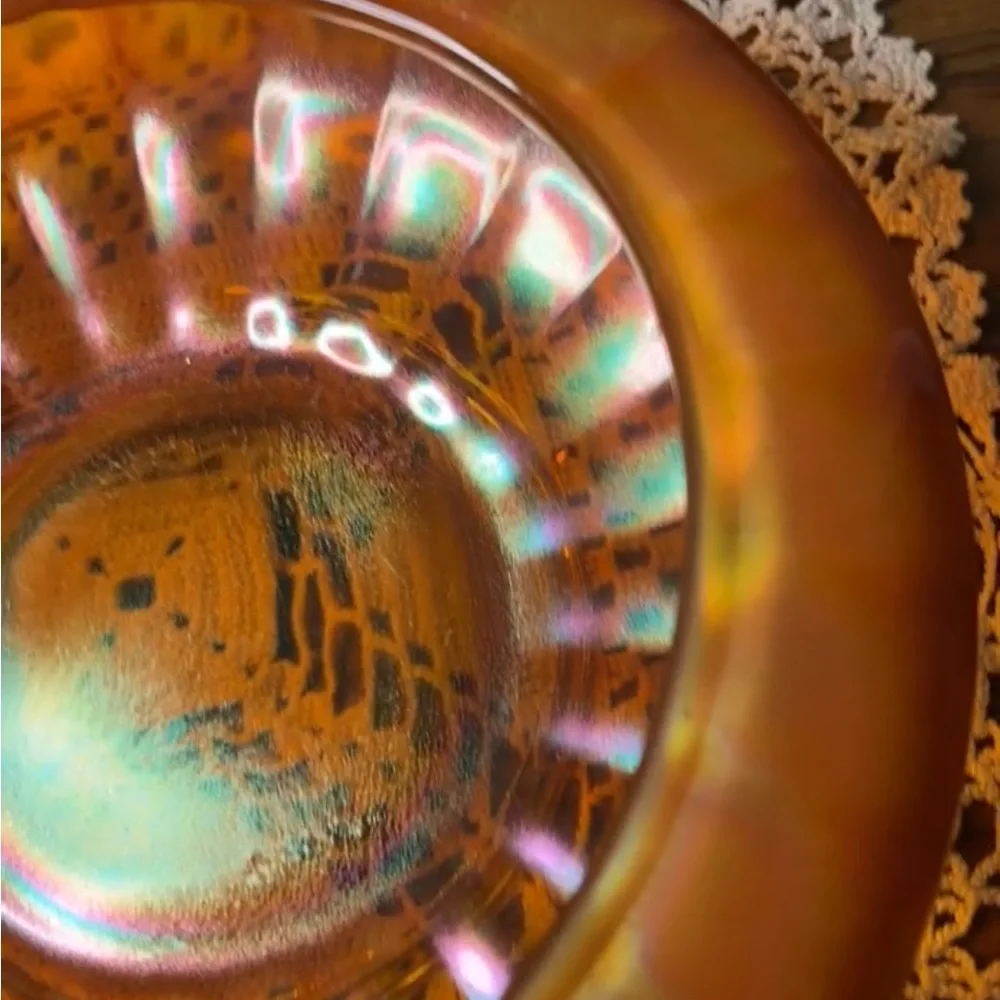 Vintage Fenton Marigold Carnival Glass Bowl Vertical Ribbed Iridescent 7.5”